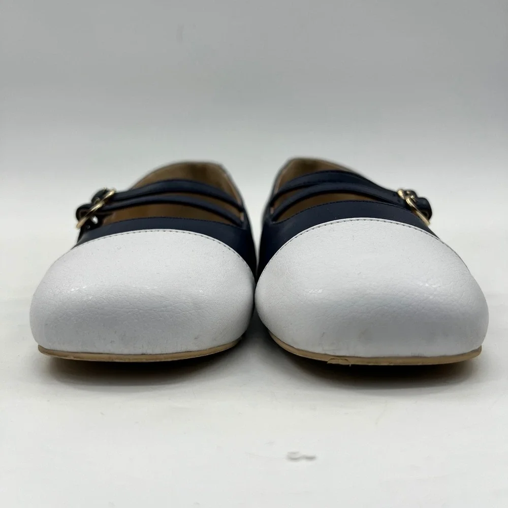 Janie and Jack Mary Jane Flats Kids 4 Girls Navy Cap Toe Faux Leather Dressy